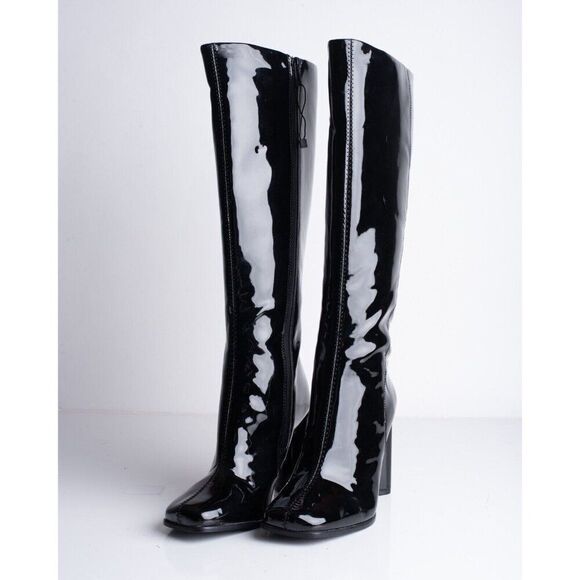 Zara Womens Patent Faux Leather Boots Heeled Black US 6.5 EU 37 3062/210 NWD - Picture 1 of 8